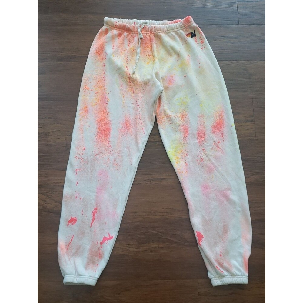 Aviator Nation White Tie Dye Splatter Jogger Sweatpants Size L Athleisure Lounge